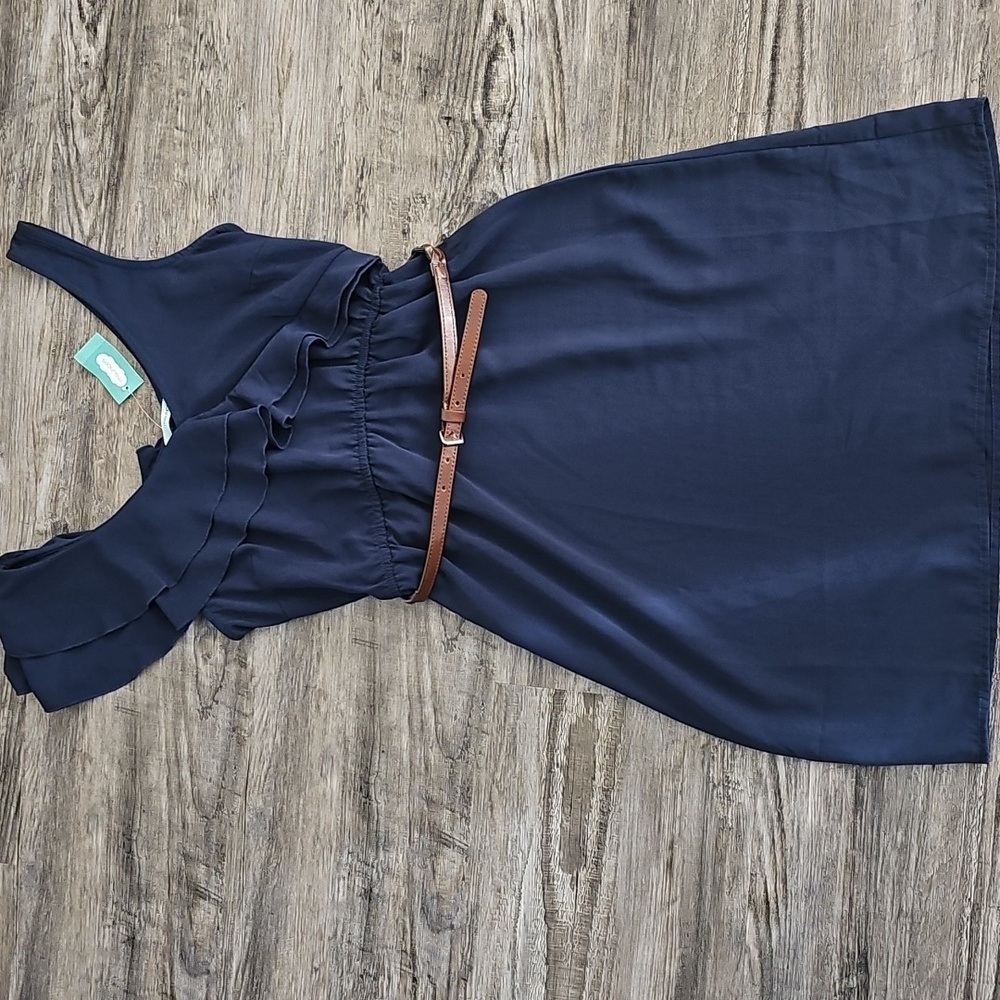 Maurices Navy One-Shoulder Dress with Brown Belt
